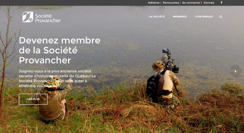 Image-écran de la page Devenez membre de la Société Provencher (Photo: yvanbedardphotonature.com)